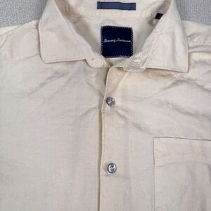 Tommy Bahama Shirt Mens Medium Cotton Jacquard Long Sleeve Button Up Beige
